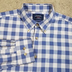 Charles Tyrwhitt Weekend Slim Mens Flannel Shirt L Blue Gray Gingham Button Down